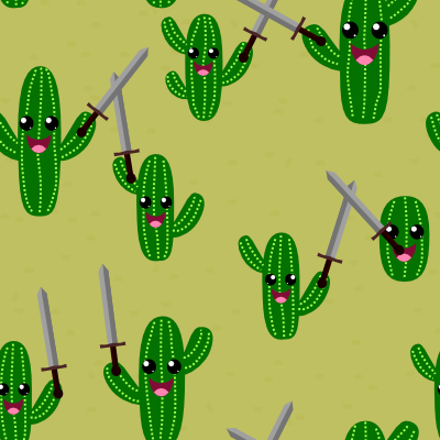 smiling sword fighting cactus